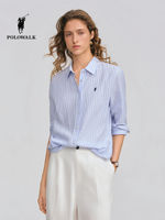 POLOWALK Women's Long-sleeved Shirt 2026 Spring New Collection: Contrasting color striped lapel Commuter Casual long-sleeved shirt thumbnail 7