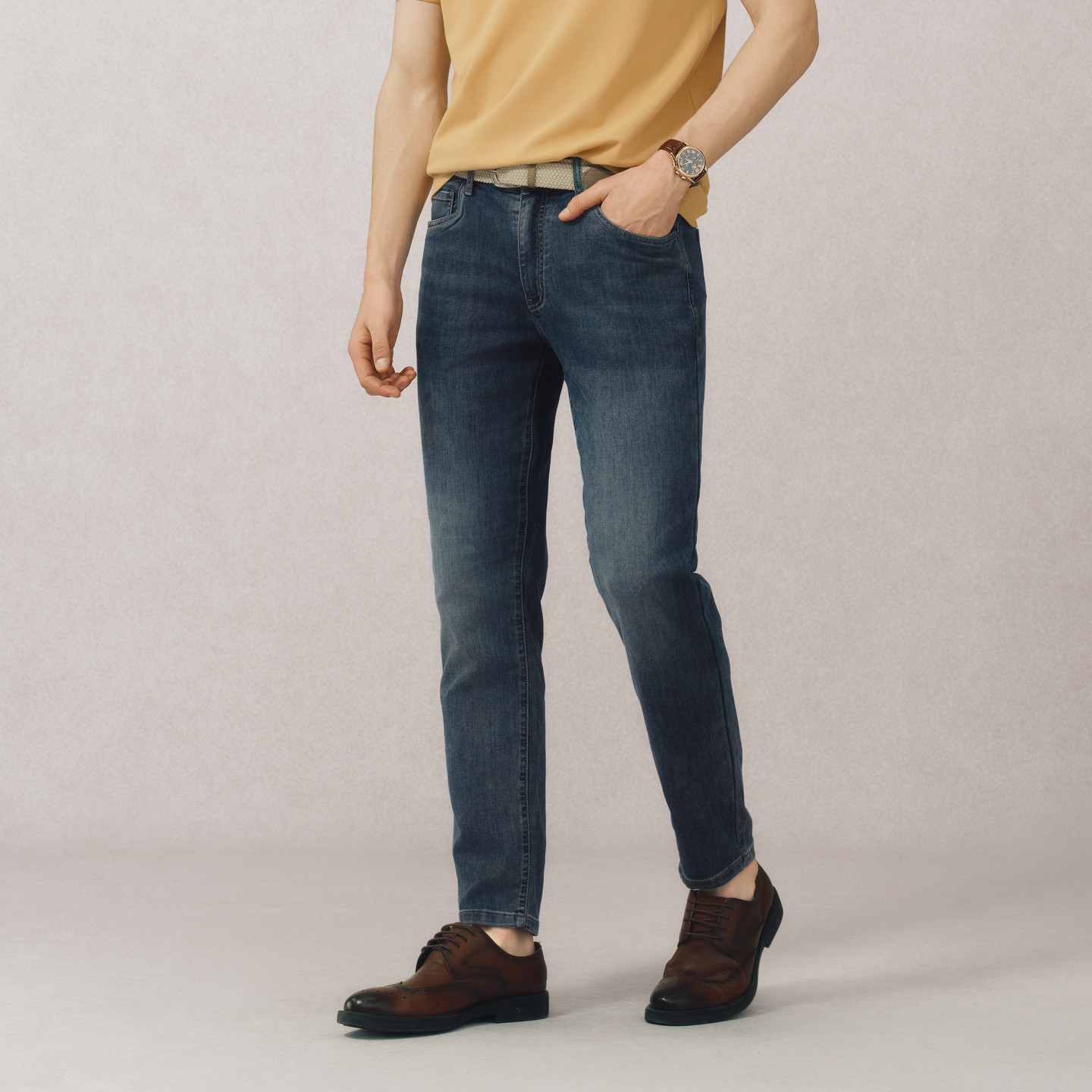 POLOWALK男士牛仔裤秋冬新款休闲时尚直筒裤百搭弹力修身裤子