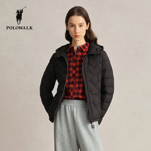 休闲面包服外套 90绒轻薄短款 POLOWALK女士连帽羽绒服冬季 新款