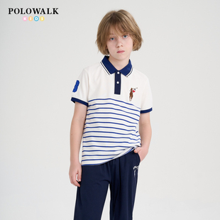 POLOWALK童装新品夏季短袖翻领T恤童装男童新款条纹Polo衫