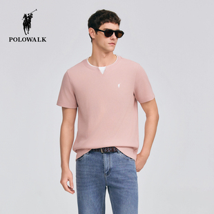 假两件双层领简约休闲短袖 POLOWALK男式 新品 T恤2026春季 T恤 短袖