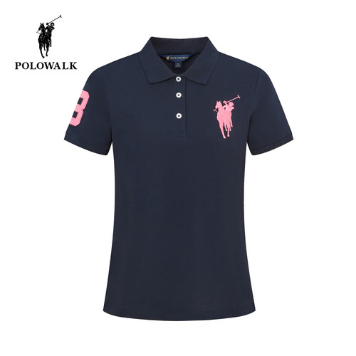 POLOWALK女式短袖POLO衫夏季新品翻领收腰打底衫休闲上衣