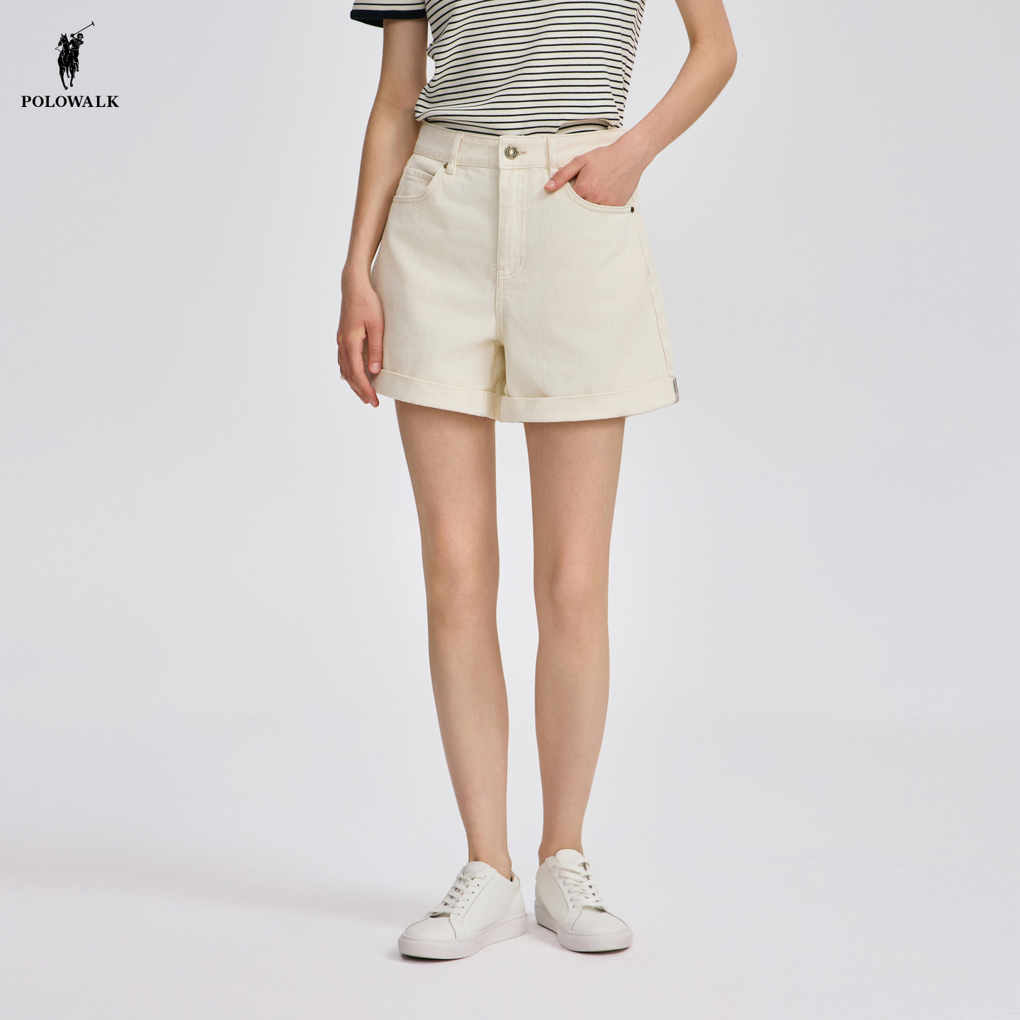 POLOWALK短裤女式春夏裤新品休闲百搭纯色显瘦白色牛仔短裤女