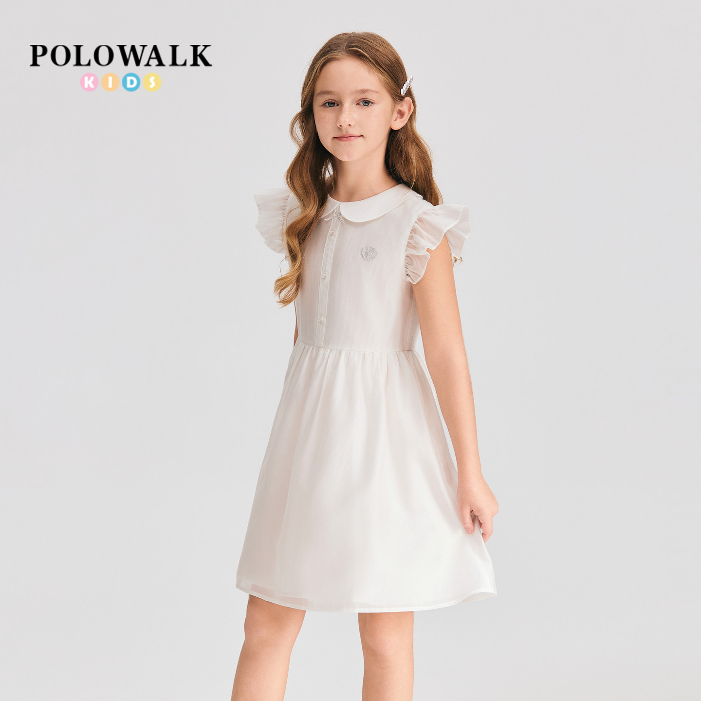 【莱赛尔】POLOWALK女童短袖连衣裙2026夏季新品唯美娃娃领连衣裙