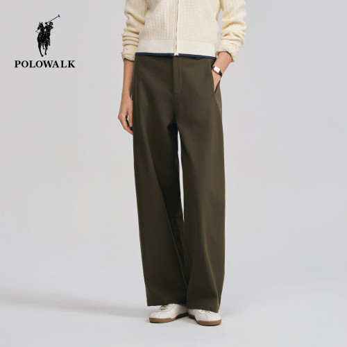 【100%棉】POLOWALK女式休闲裤2026春夏裤新品复古弯刀裤简约长裤