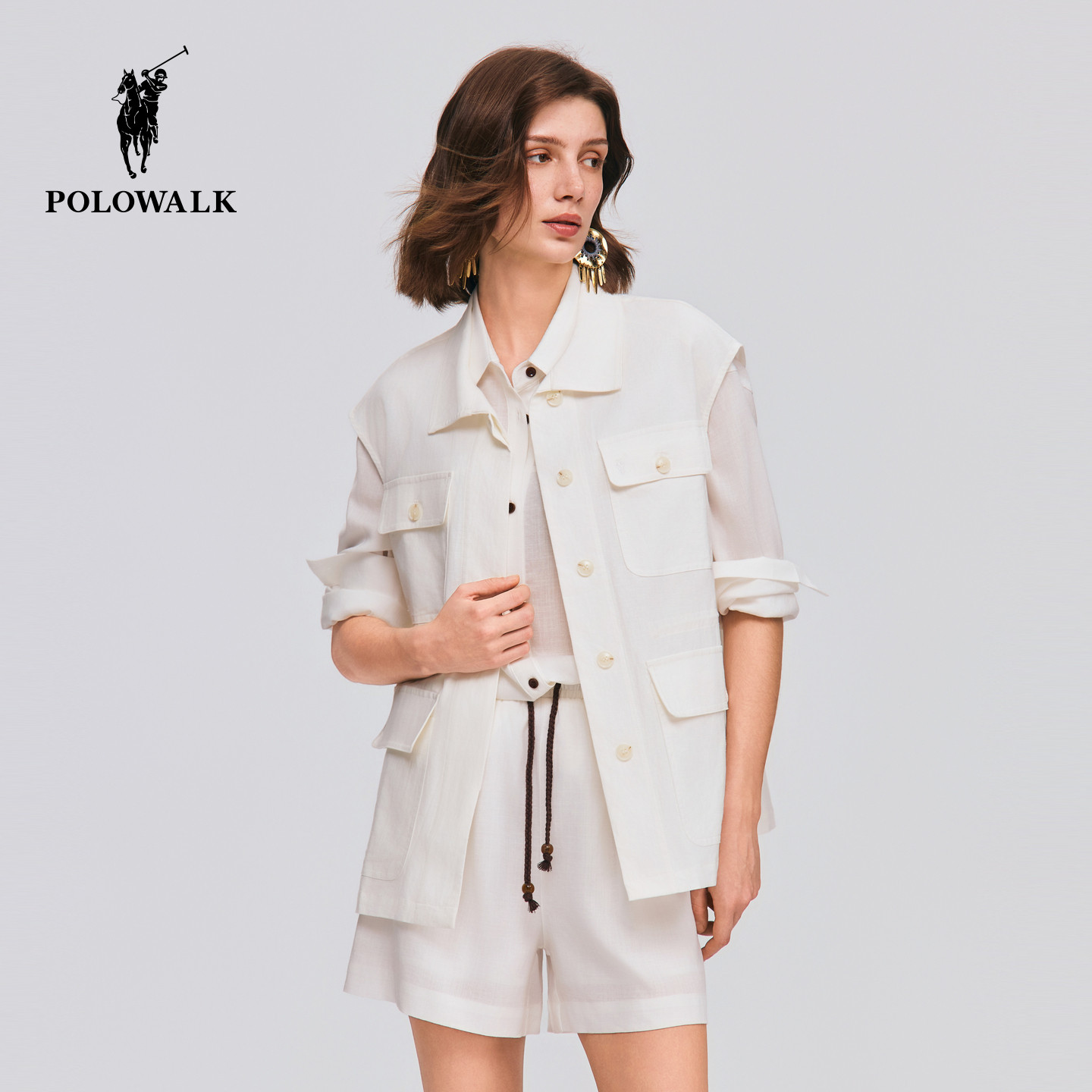 【含亚麻】POLOWALK女式马夹2026春季新品简约百搭休闲工装风马甲