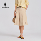 新品 POLOWALK女式 半裙2026春夏裤 学院风编织腰带A字宽褶半身裙