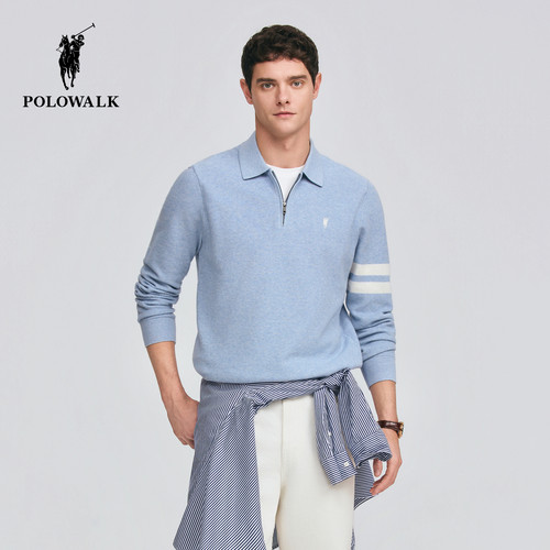POLOWALK翻领假两件套头针织衫