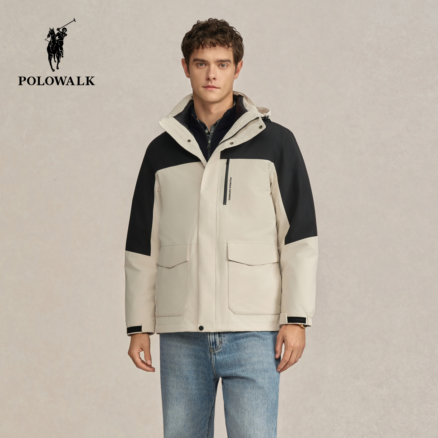 【一衣三穿】POLOWALK男装2025冬季新品男式羽绒服撞色设计外套男