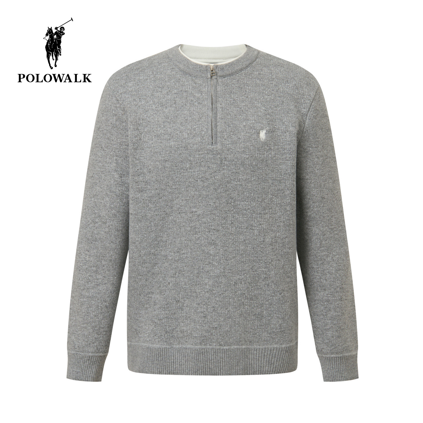 POLOWALK男式针织衫2025冬季新品加绒双层领套头半拉链休闲针织衫