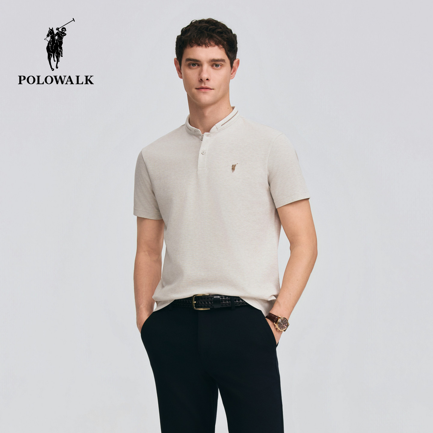 POLOWALK男式短袖POLO衫2026春季新品商务设计感小翻领T恤上衣男