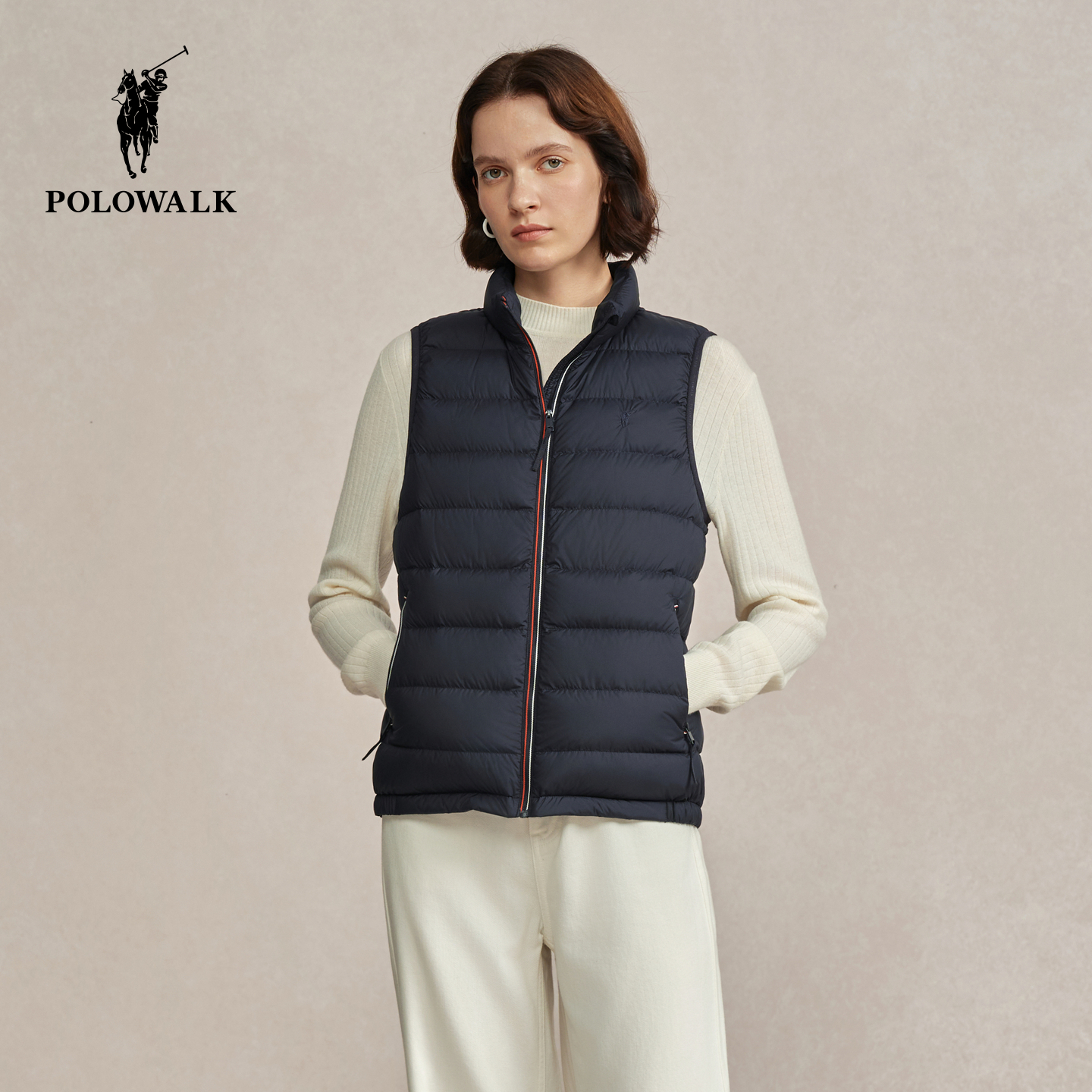 POLOWALK女式羽绒马甲2025冬季新品90鸭绒立领百搭通勤羽绒背心女