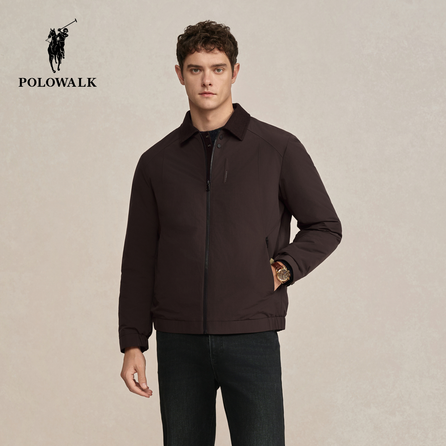 【鹅绒】POLOWALK男式羽绒服2025冬季新品商务简约通勤翻领外套男