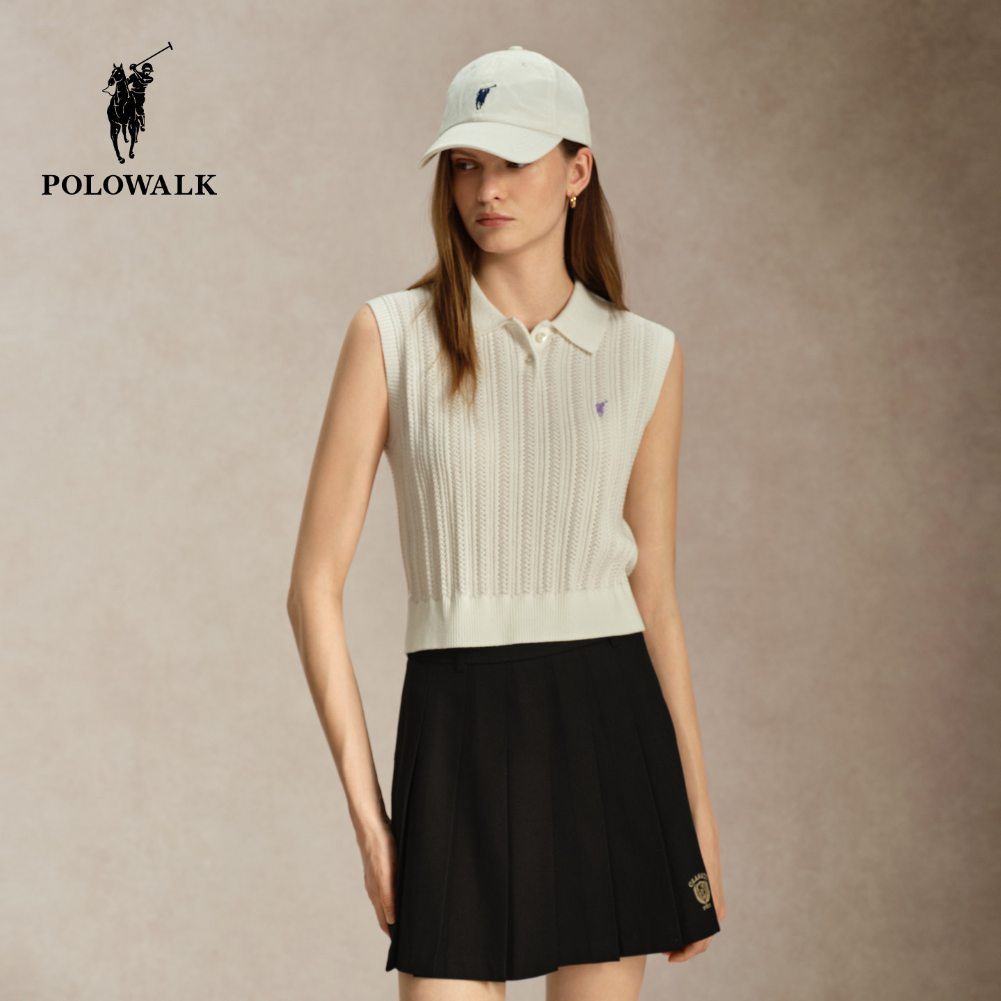 POLOWALK女士无袖针织衫2026早秋新品显瘦百搭翻领针织衫背心