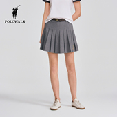 新品 POLOWALK女式 半裙2026春夏裤 学院风刺绣百褶短裙A字半身裙