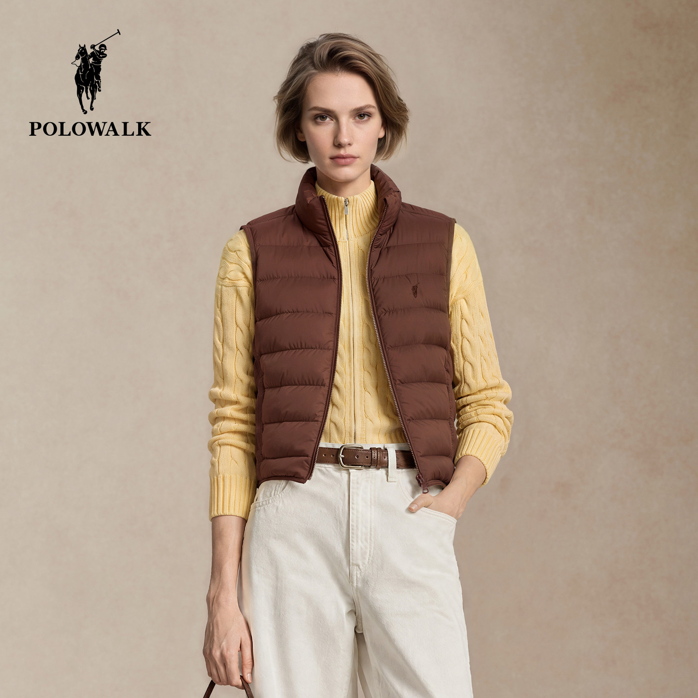POLOWALK女式羽绒马夹2026冬季新品90鸭绒排骨立领轻薄羽绒背心