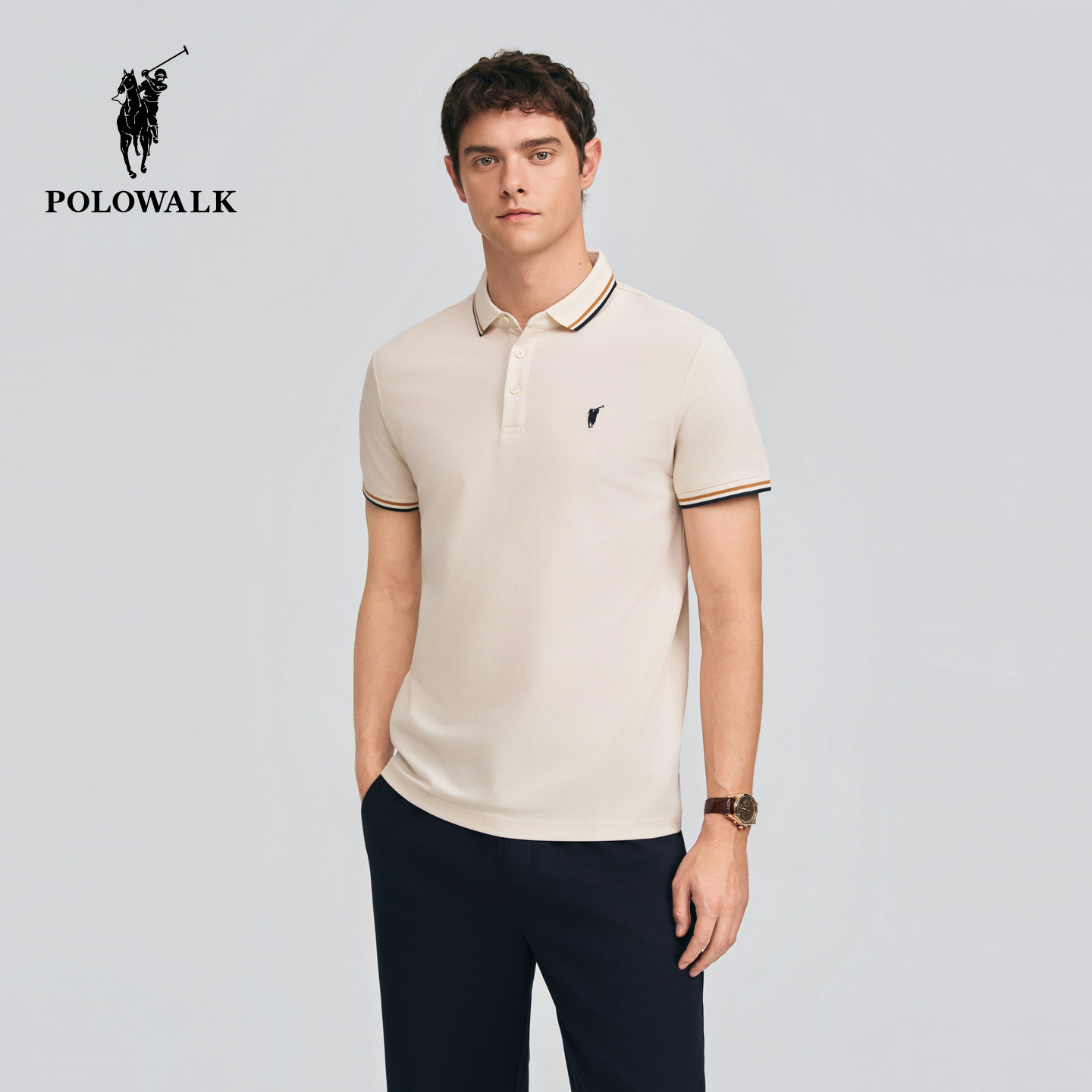 POLOWALK男式短袖POLO衫2026春季新品叠色翻领商务通勤经典POLO衫