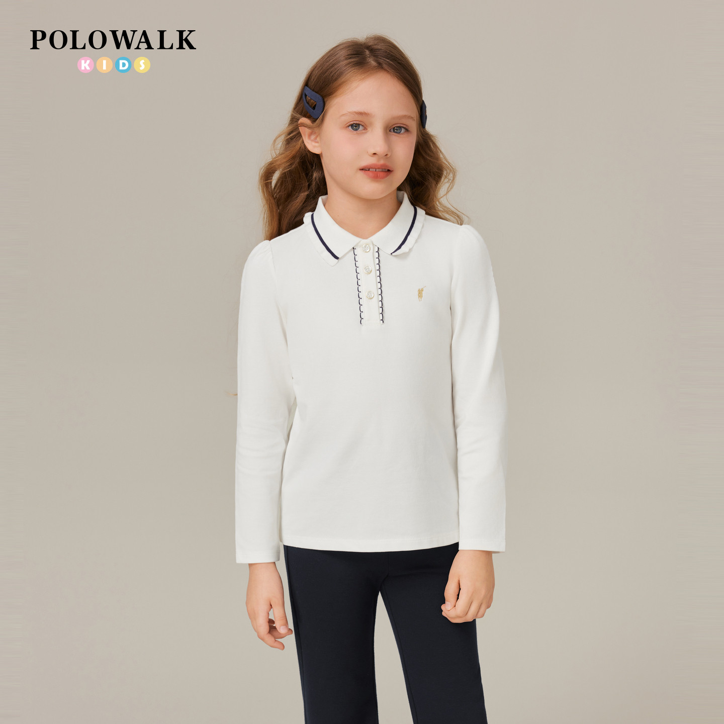 POLOWALK童装女童长袖T恤2025新品女童长袖T恤百搭气质t恤上衣