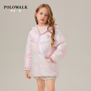 POLOWALK童装女童羽绒服2025冬季新品时尚幻彩90鸭绒保暖羽绒外套