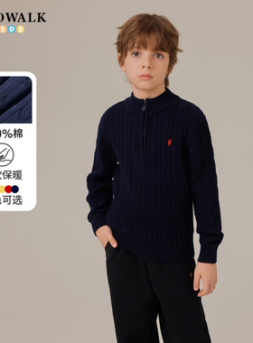 【纯棉】POLOWALK童装男童圆领羊毛衫秋冬新款女童经典绞花针织衫
