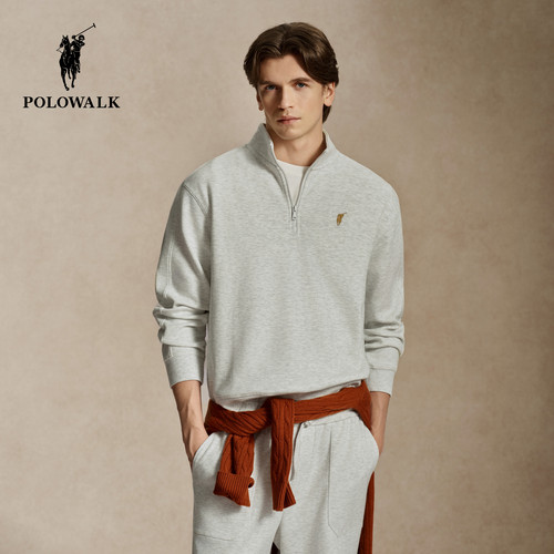 【套装】POLOWALK男式卫衣2026秋季新品经典套头半拉链运动套装