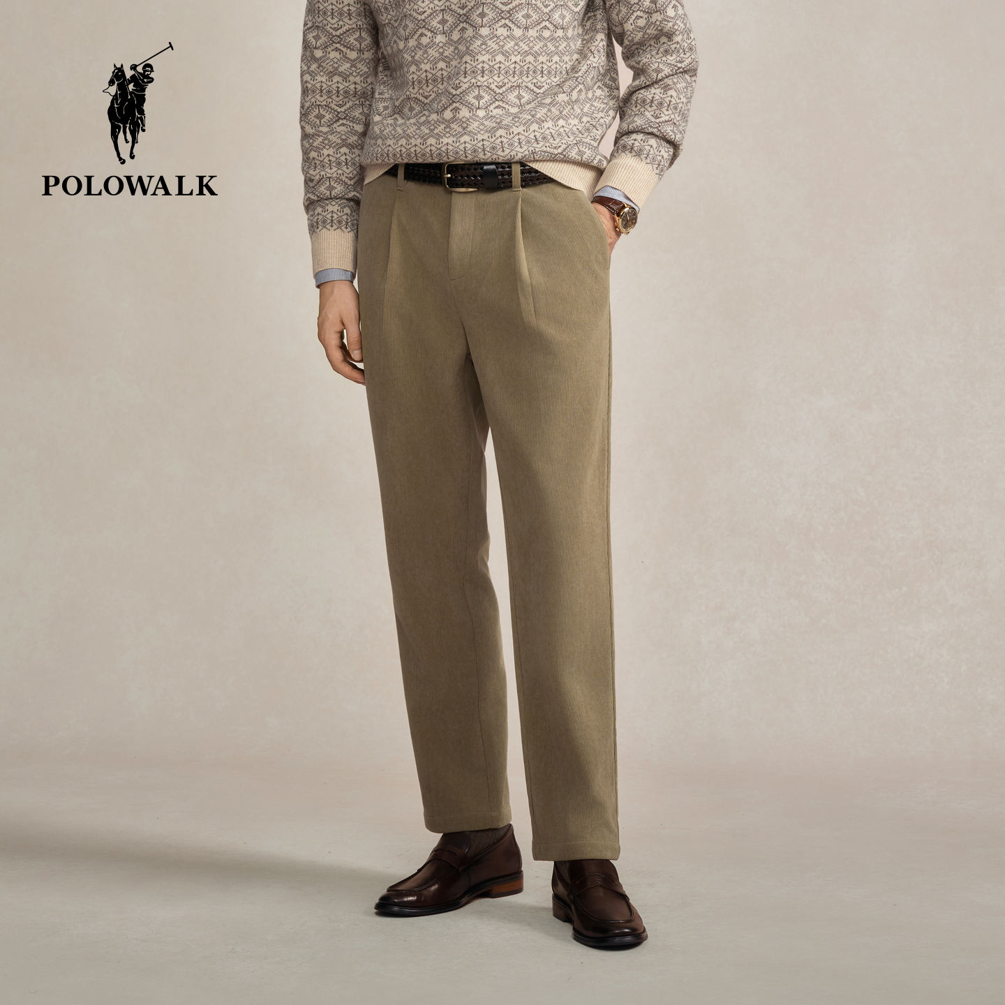POLOWALK男式休闲裤2025秋冬裤新品经典百搭直筒通勤灯芯绒长裤子