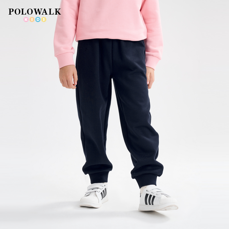 POLOWALK童装新品春秋新款男女童运动美式加绒卫裤休闲裤束脚