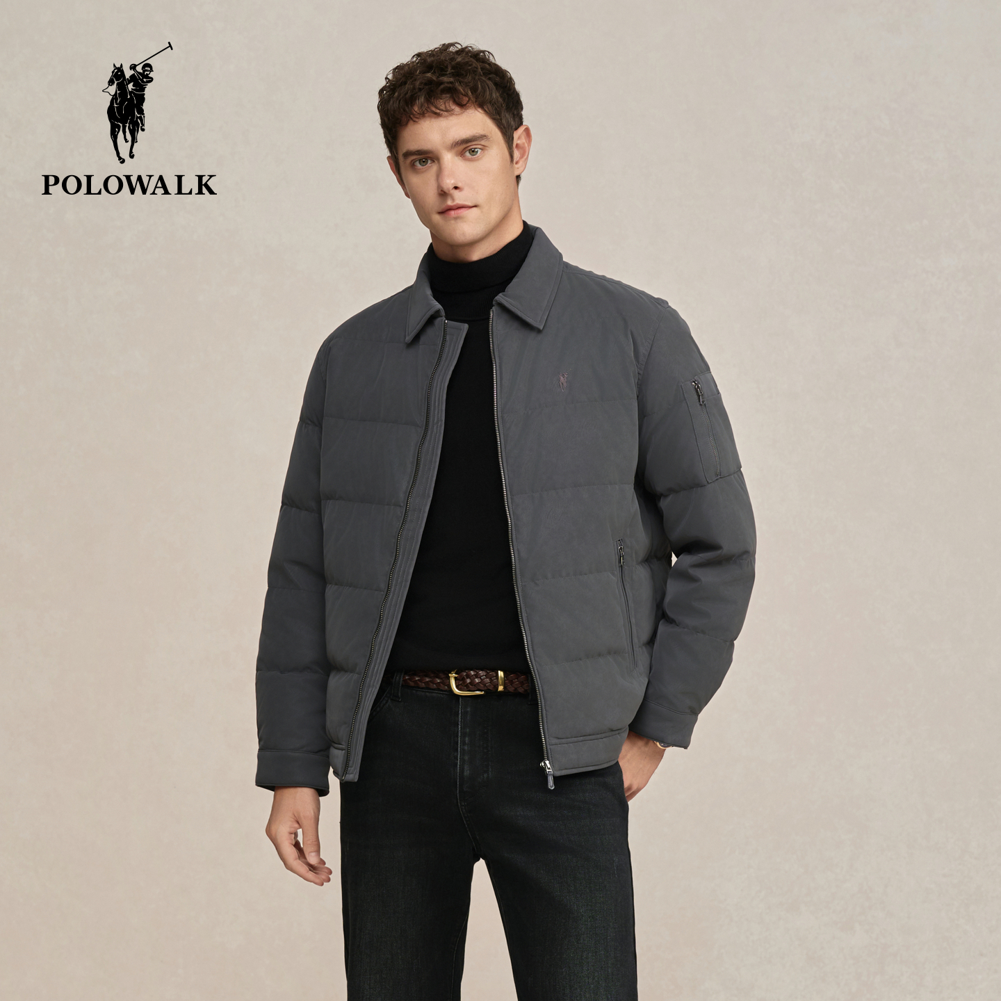 POLOWALK男式羽绒服2025冬季新品商务休闲简约90鸭绒翻领羽绒外套