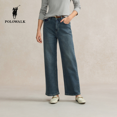 POLOWALK女式牛仔裤2025秋冬裤新品直筒通勤休闲牛仔阔腿长裤女款