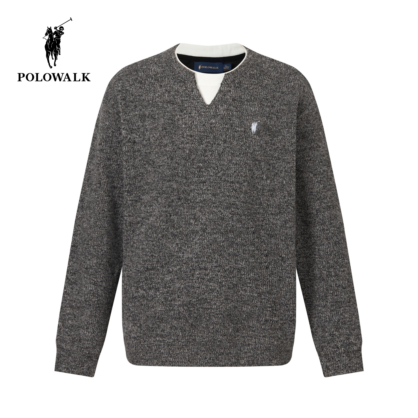 POLOWALK男式针织衫2025秋季新品男装时尚拼接领休闲百搭套头上衣