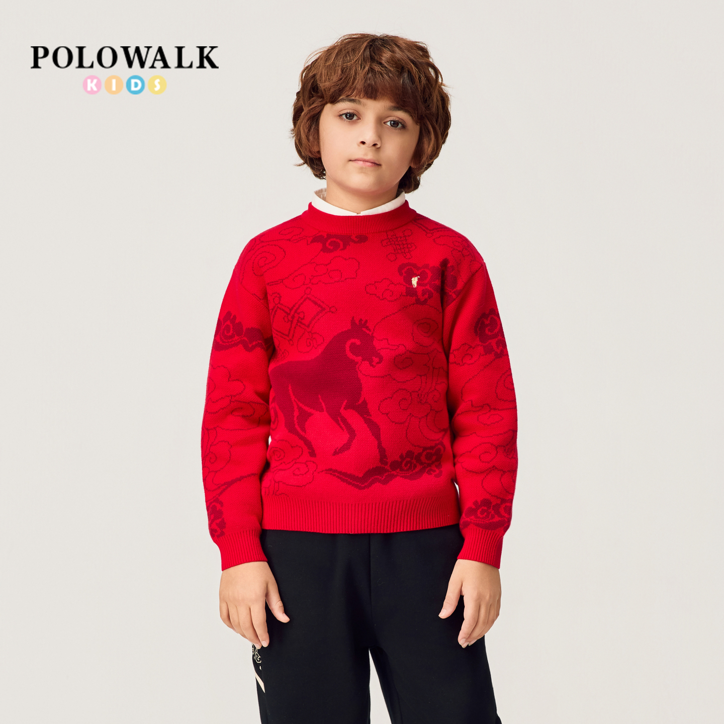 【新年款 100%棉】POLOWALK男童针织衫2026新品套头红色针织衫