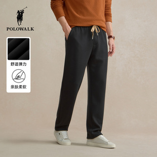 POLOWALK男装针织裤2026春季新品松紧腰直筒运动纯色简约休闲长裤