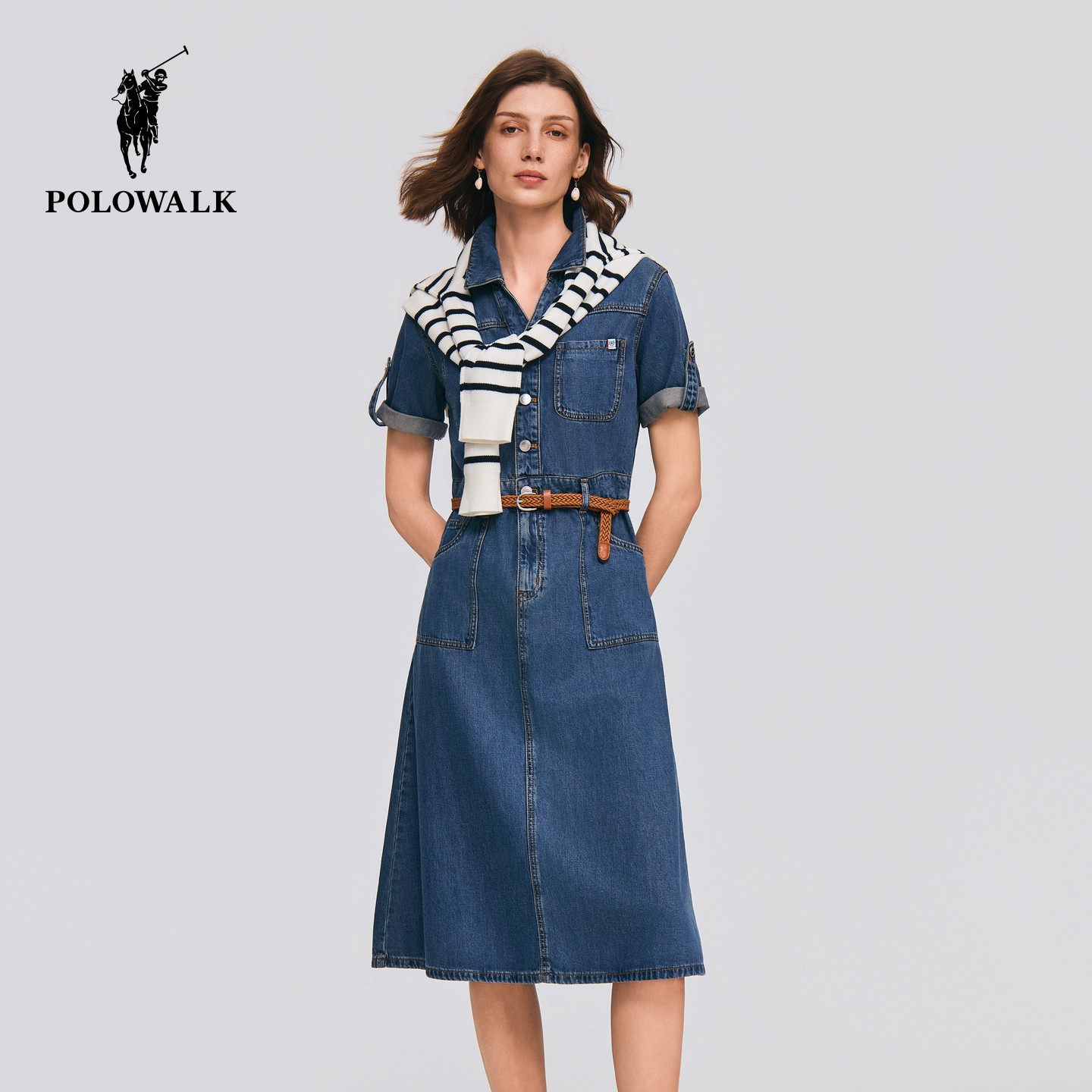 POLOWALK女式短袖梭织连衣裙图片