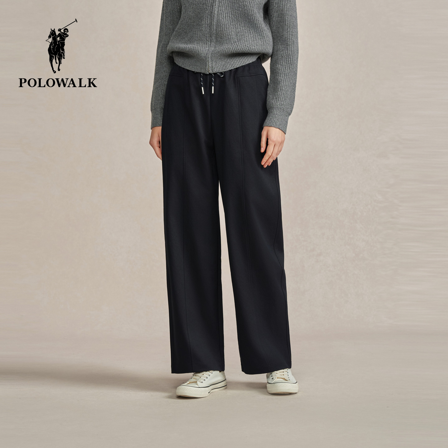 POLOWALK女式休闲裤2026春季新品百搭松紧腰直筒宽松休闲长裤子 - POLOWALK官方旗舰店出品