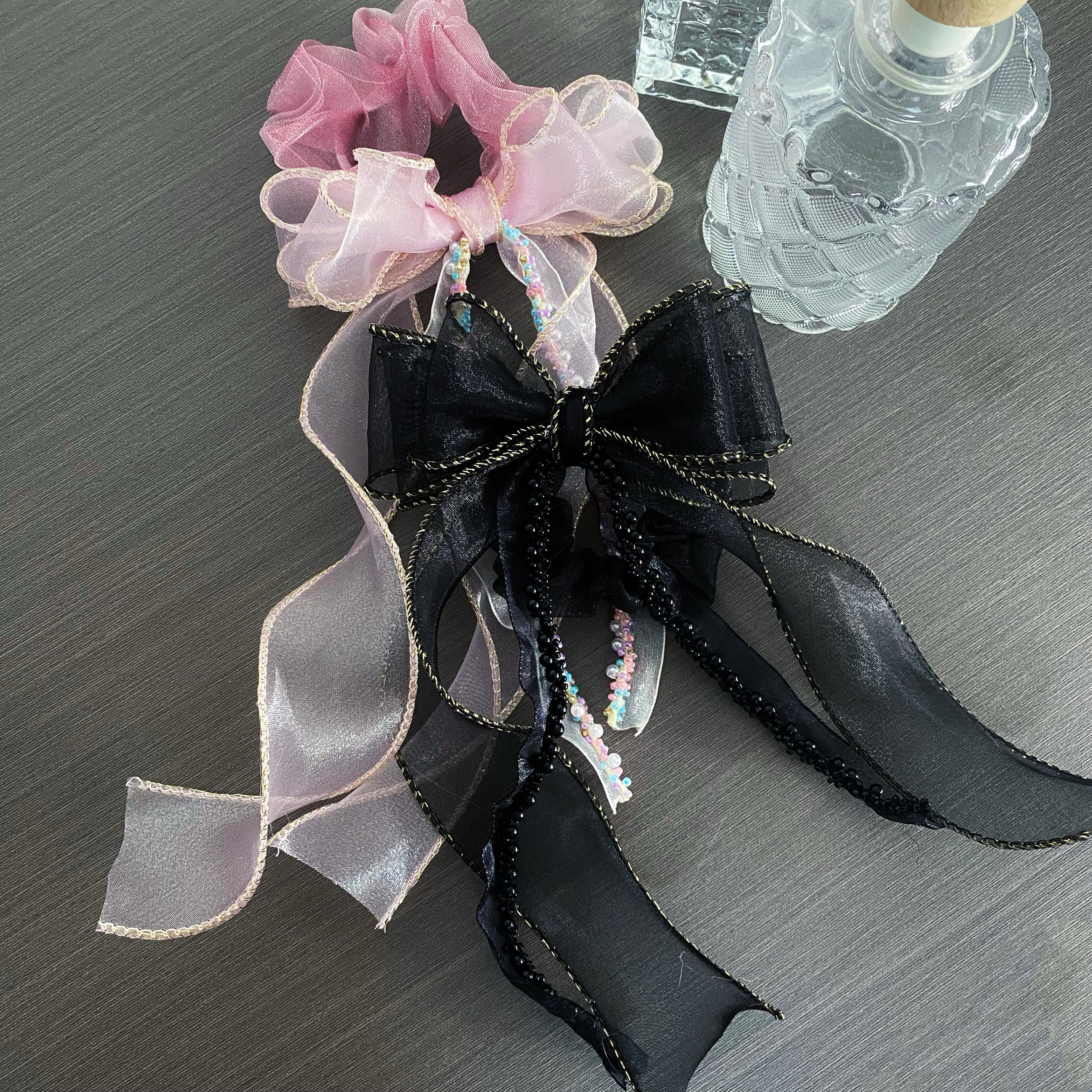 超仙加长飘带金边雪纱蝴蝶结发圈韩国公主发绳头饰网红发饰夏天