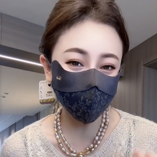 糖果小笛秋冬新款 德绒蕾丝浮雕无痕立体口罩舒适透气防风保暖面罩