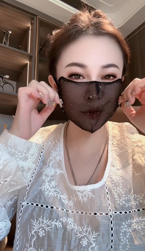 网红同款双层网纱星空闪烁立体防晒口罩温柔气质超薄透气防晒水洗