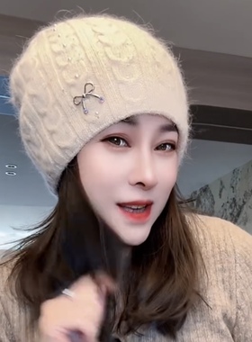 2595新款双层加厚帽子女韩版冷帽护耳针织帽时尚显脸小包头帽潮款