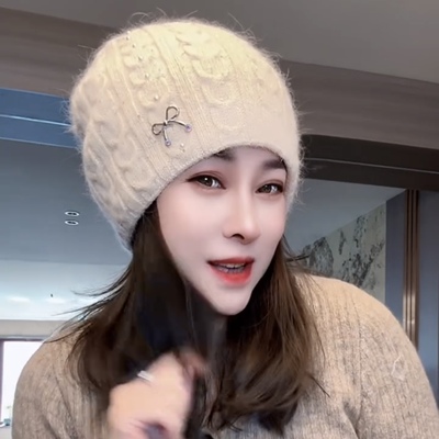 2595新款双层加厚帽子女韩版冷帽护耳针织帽时尚显脸小包头帽潮款