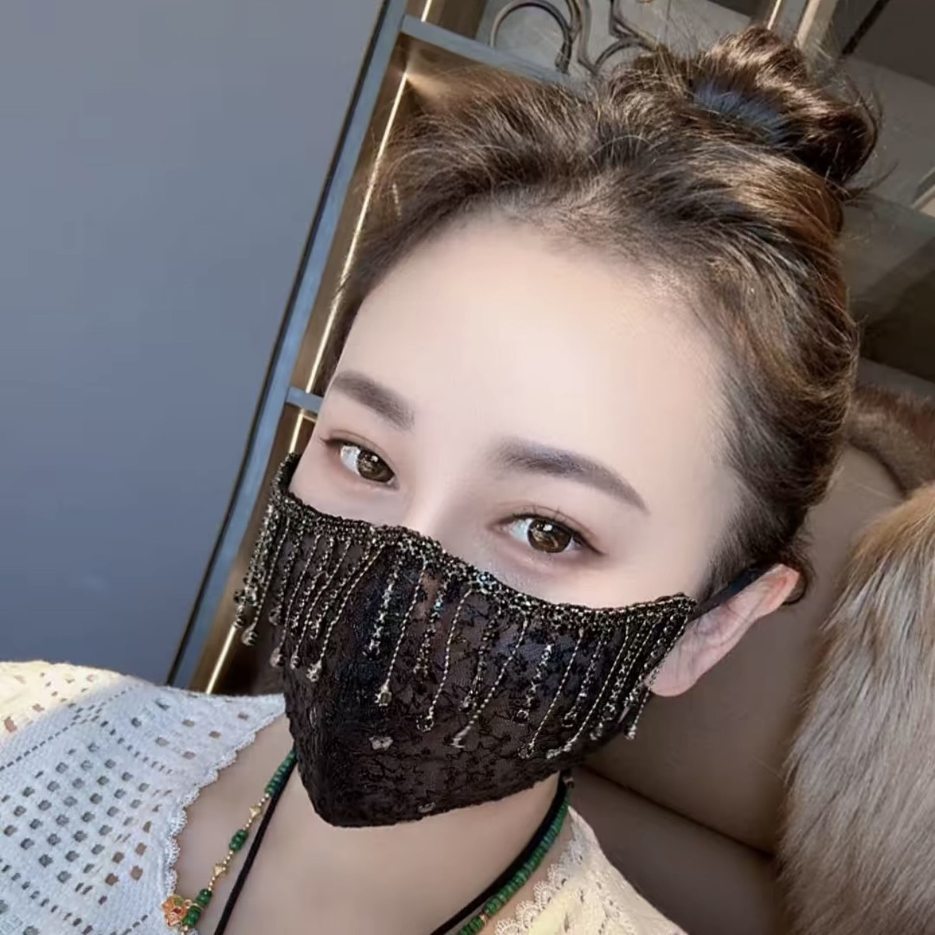 25年新款蕾丝流苏防风防护装饰面纱可水洗口罩高颜值防晒口罩女