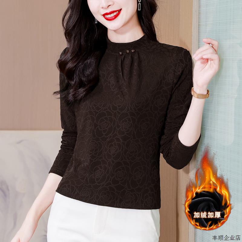 白领哥弟新打底衫t恤女2025新款半高领洋气修身内搭蚕丝加绒上衣