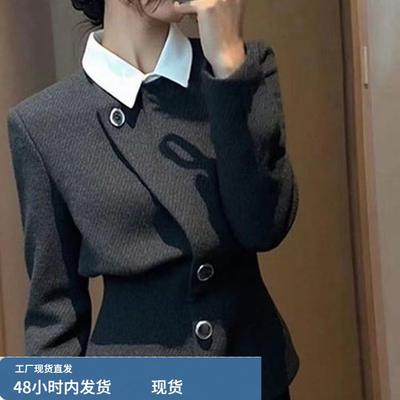 灰色假两件外套女2025秋季时尚洋气时髦轻奢高级感气质小香风上衣