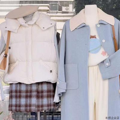 气质中长款蓝色呢子大衣女2025秋冬毛呢外套新款韩系小个子高级感