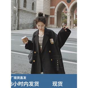 2024春秋季女式黑色西装夹克新设计韩式宽松休闲Oversize宽套装