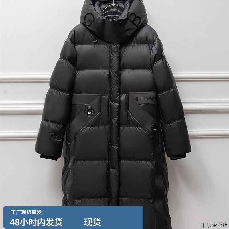 2025冬新款中长羽绒服女过膝连帽加厚宽松黑砖保暖时尚白鸭绒外套