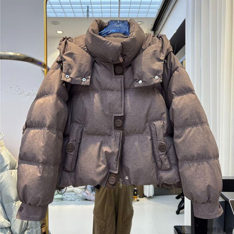 2025冬季新款羽绒服女宽松时尚短款白鸭绒加厚保暖外套面包服带帽