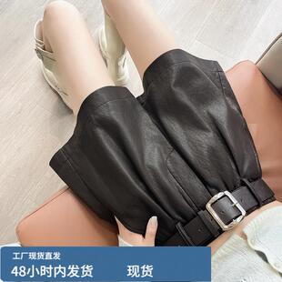 咖色陂短裤女秋冬外穿2025新款高腰配靴子的女裤马丁靴裤pu陂裤子