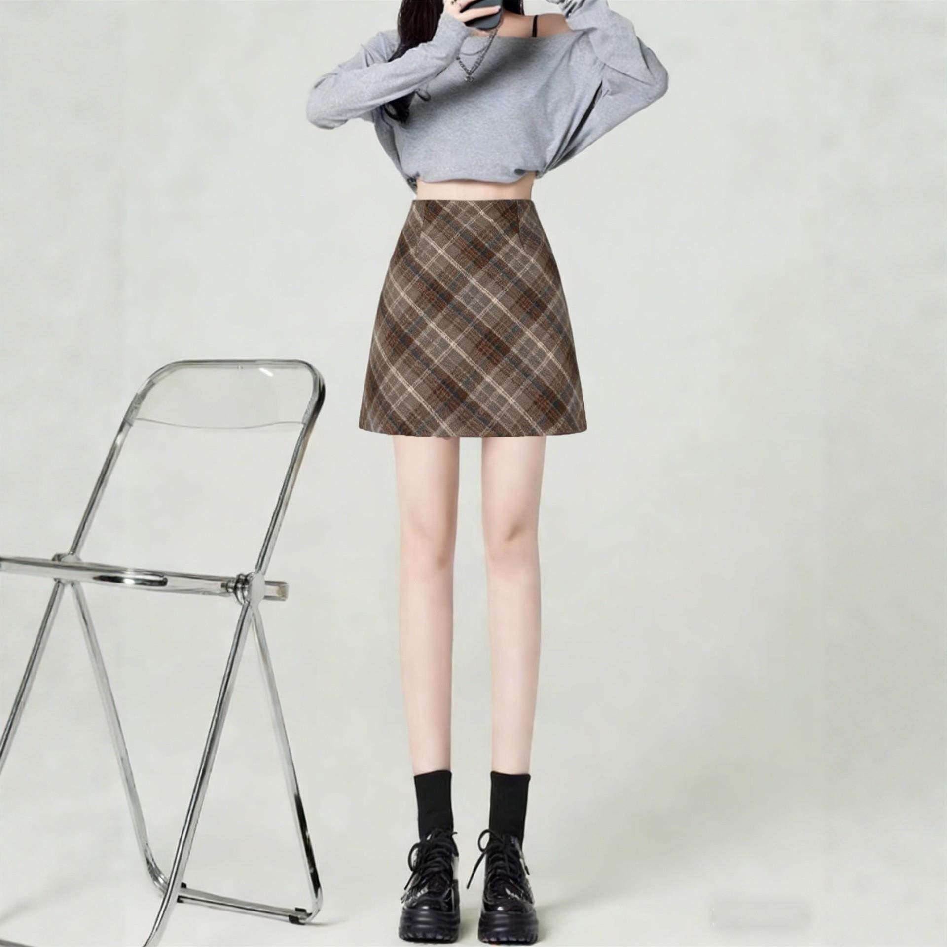 大码格子毛呢半身短裙女秋冬巨好看的半裙胖mm高腰显瘦a字包臀裙,运动/瑜伽/健身/球迷用品,瑜伽短裙,淘宝优惠券,粉丝福利购,淘宝优惠卷
