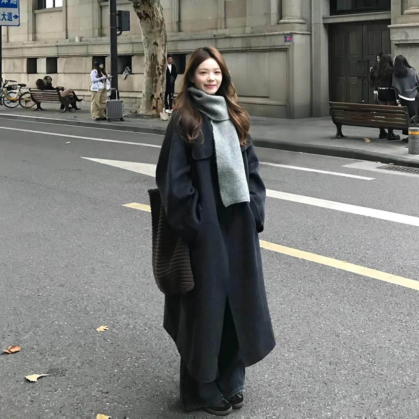 韩系慵懒风炭灰色翻领呢子大衣女秋冬季小个子中长款宽松毛呢外套,运动/瑜伽/健身/球迷用品,广场舞套装,淘宝优惠券,粉丝福利购,淘宝优惠卷