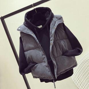 韩国羽绒棉马甲女秋冬韩版宽松短款灯芯绒马夹背心坎肩外套潮ins